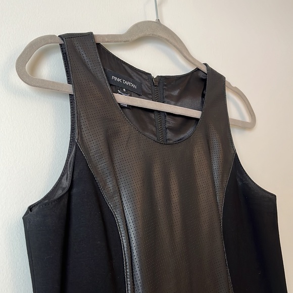 Edgy, mixed material party dress by Pink Tartan. Leather accents. - Picture 3 of 6